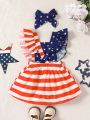 Baby Americana Print Ruffle Trim Dress With Accessory Headband