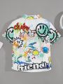 SHEIN Toddler Boys' Casual Graffiti Print Short Sleeve Shirt