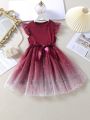 Toddler Girls Ombre Galaxy Mesh Panel Belted Dress