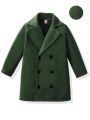 SHEIN Kids EVRYDAY Boys' Double-Breasted Solid Color Woolen Coat (Little Kid)