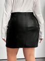 SHEIN Privé Leather High Waist Slim Fit Plus Size Skirt