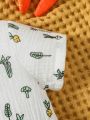 SHEIN Newborn Baby Boy Vegetable Print Button Front Romper