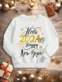 SHEIN Toddler Boys' Casual Round Neck Fleece Sweatshirt With New Year Slogan Print