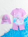 Baby Girl Unicorn Printed One-Piece Swimsuit (With Cap)