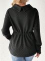 Women'S Drawstring Waist Drop Shoulder Long Sleeve Sweatshirt