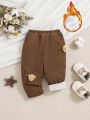 SHEIN Baby Boy Bear Patched Detail Thermal Pants