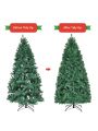 Gymax Pre-Lit PVC 7' Artificial Christmas Tree Hinged LED Lights Metal Stand