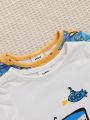 SHEIN 4pcs Baby Boys' Casual Shark Striped Pattern Short & Long Sleeve Home Wear Set