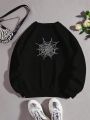 SHEIN LUNE Plus Spider Web Print Sweatshirt