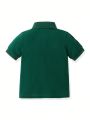 SHEIN Kids EVRYDAY Boys' Dinosaur Embroidery Short Sleeve Polo Shirt