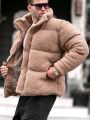 Manfinity Men Snap Button Front Teddy Puffer Coat
