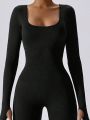 Women's Athletic Jumpsuit With Big Round Collar