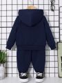 SHEIN Baby Boy Embroidery Slogan Pattern Zip Up Hoodie & Sweatpants Without Tee