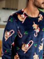 Men 1pc Christmas Cartoon Graphic Flannel Pullover & 1pc Sweatpants
