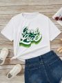 Teen Girls' Casual Street Wear Letter & Clover Print Short Sleeve T-Shirt