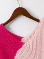 Teen Girls' Decorative V-neck Long Sleeve Casual Knit Sweater