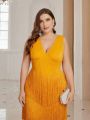 SHEIN Belle Plus Size Solid Color Multi-Layered Tassel Evening Party Dress
