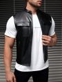 SHEIN Men 1pc Flap Pocket PU Vest Coat
