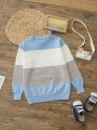 Boys' Fashionable Simple Color Block Round Neck Sweater