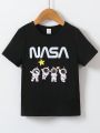 SHEIN Kids EVRYDAY Young Boy Personality Letter And Astronaut Printed Round Neck Short Sleeve Tee