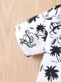 Baby Boy Coconut Tree & Dinosaur Print Patched Pocket Shirt & Shorts Without Tee