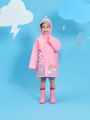 Girls' Cute Pink Unicorn & Rainbow Printed Raincoat With Unicorn Horn Design For All Seasons