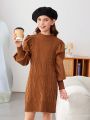 SHEIN Kids EVRYDAY Tween Girls Casual Loose Fit Long Sleeve Round Neck Pullover Sweater Dress