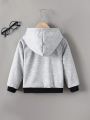 SHEIN Kids EVRYDAY Boys' Casual College Style Hooded Zip-up Cardigan Jacket For Spring And Autumn