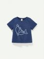 Cozy Cub Baby Boys' Cartoon Whale Dinosaur Blue & White Pattern Crewneck Short Sleeve T-Shirt