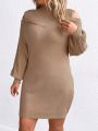 SHEIN LUNE Plus Size Women'S Off-Shoulder Sweater Dress