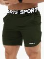 SHEIN Sport Corelite Men's Letter Print Waist Slant Pocket Sport Shorts