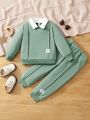 SHEIN Kids Academe Boys' Casual Comfortable Color Block 2pcs/set Outfit