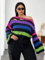 SHEIN CURVE+ Women's Plus Size Striped Color Block Sweater