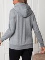 SHEIN Maternity Nursing Pouch Pocket Zipper Hooded Sweatshirt With Drawstring