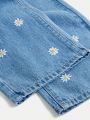 SHEIN Tween Girls Daisy Embroidered Jeans