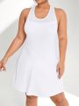 Daily&Casual Plus Size Solid Color Breathable Mesh Patchwork Sports Vest Dress