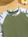 Little Boys' Tropical Printed Long Sleeve Rash Guard Swimsuit Set