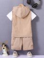 SHEIN Kids Academe Two-Piece Set For Boys, Daily Casual Short-Sleeved Shorts, Street Trend, Fashionable, Simple, Cool And Handsome, Suitable For Summer
