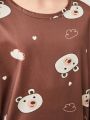 Tween Girls' Cartoon Cute Animals All Over Print Pajama Set, 2pcs