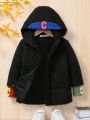 SHEIN Young Boy Letter Graphic Zip Up Hooded Puffer Coat Without Sweater