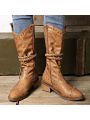 Fashionable Women's Brown Cowboy Boots With Chunky Heels & Pointed Toe