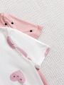 SHEIN 4pcs/Set Tween Girls' Polka Dot & Heart Print Round Neck Short Sleeve T-Shirt And Knit Shorts Cozy Homewear