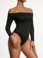 SHEIN SHAPE Women'S Solid Color One-Shoulder Bodysuit For Body Shaping