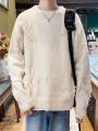 Men's Casual Long Sleeve Sweater With Raw Edge Decoration