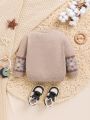 SHEIN Baby Boys' Casual Loose Fit Round Neck Pullover Sweater With Bear Embroidery, Long Sleeve