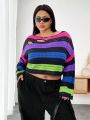 SHEIN CURVE+ Women's Plus Size Striped Color Block Sweater