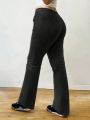 Women's Plus Size Drawstring Waist Black Straight Pants