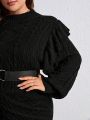 NILLARY Plus Size Women'S Flounce Edge Round Neck Pullover Sweater