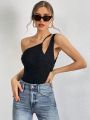 SHEIN Essnce One Shoulder Solid Color Fashion Bodysuit For Women