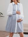 SHEIN Maternity Long Sleeve Vertical Striped Dress